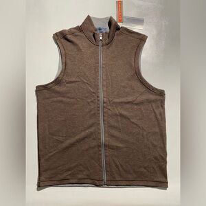 NEW-Size S  Roundtree & Yorke Sweater Vest Zip Front Reversible Cotton Brown $70
